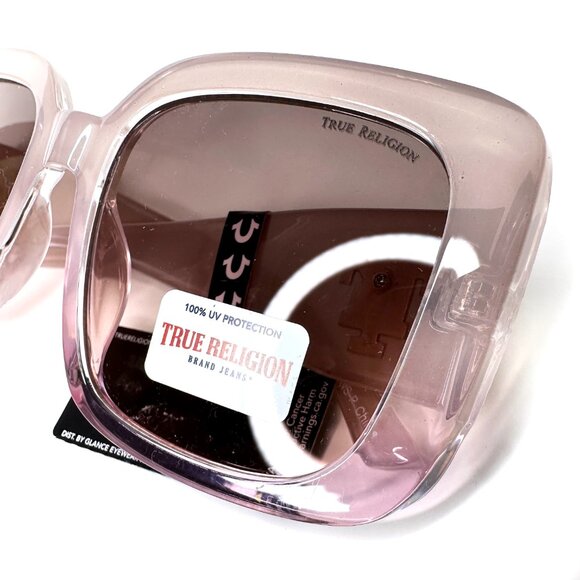 True Religion Women\'s Square Sunglasses Oversized Pink Gold Designer Glam Y2K main image 5